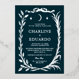 Indigo Silver  Ivy Ornament  Wedding  Invitation Foil Invitation