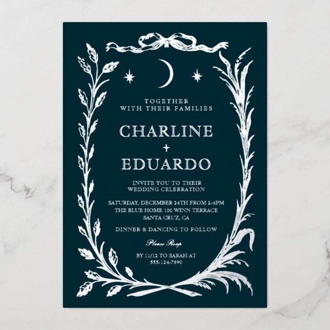 Indigo Silver  Ivy Ornament  Wedding  Invitation Foil Invitation (Front)