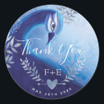 Indigo Silver Peacock Thank You Monogram Sticker<br><div class="desc">💌 Classy and elegant blue indigo peacock wedding monogram sticker design with faux silver foil floral accents. Beautiful classy peacock bird illustration in deep rich indigo shades with faux silver foil floral accents, creates a classy and elegant wedding sticker design. Our indigo watercolour peacock feather wedding stickers is completely customizable...</div>