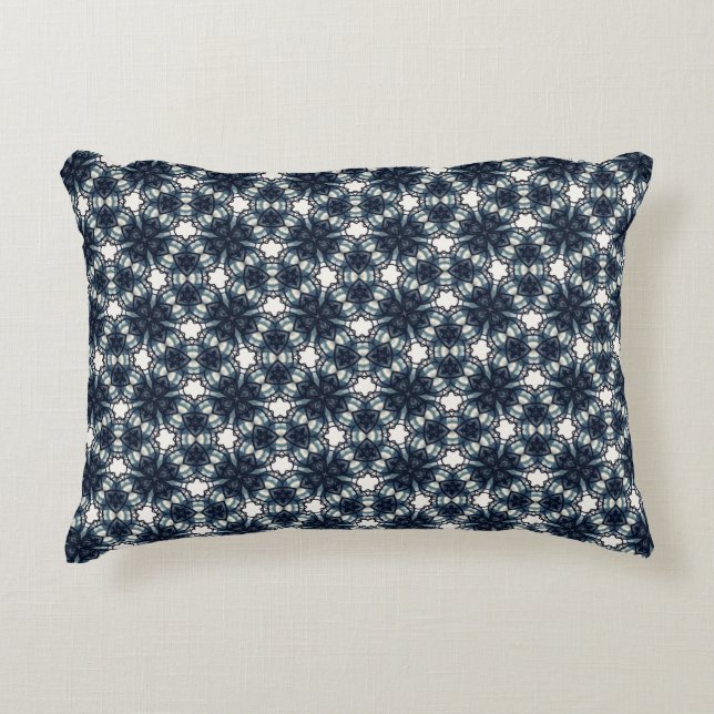 Indigo Snowflower Lattice Accent Pillow (Front)