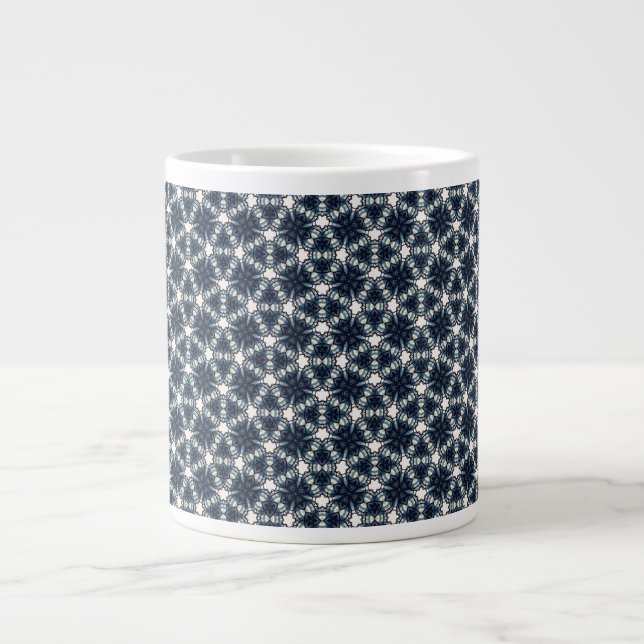 Indigo Snowflower Lattice Giant Coffee Mug (Front)