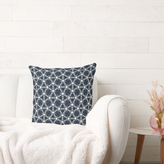 Indigo Snowflower Lattice Throw Pillow (Couch)