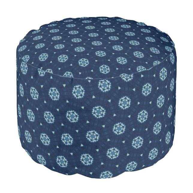 Indigo Spirit: Boho African Geometry Pouf (Angled Front)