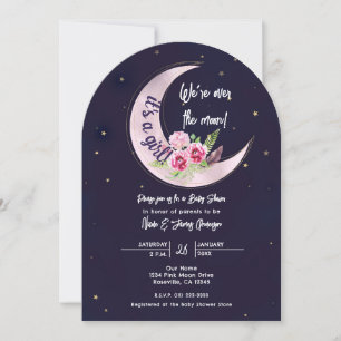 Indigo Star Fall Pink Floral Moon Baby Shower Invitation