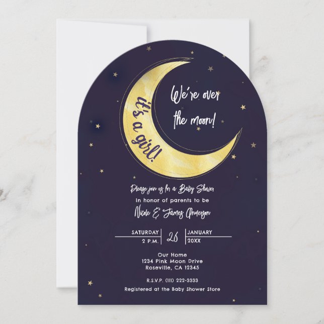 Indigo Star Fall Yellow Moon Starry Baby Shower Invitation (Front)