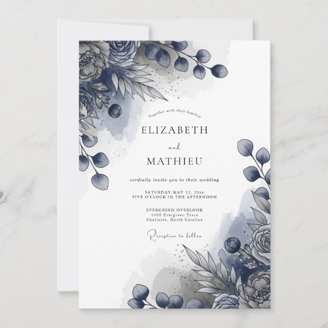 Indigo Stately Winter Wedding Invitation (Front)