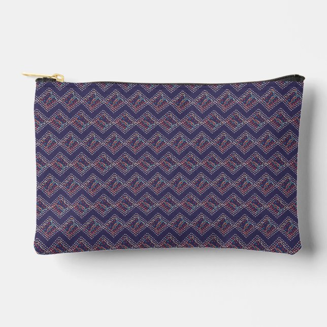 Indigo Stitched Diamonds Accessory Pouch (Front)