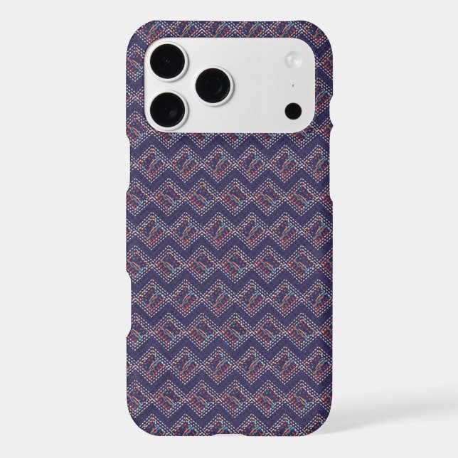 Indigo Stitched Diamonds iPhone Case (Back)