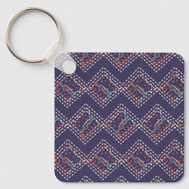 Indigo Stitched Diamonds Keychain (Front)