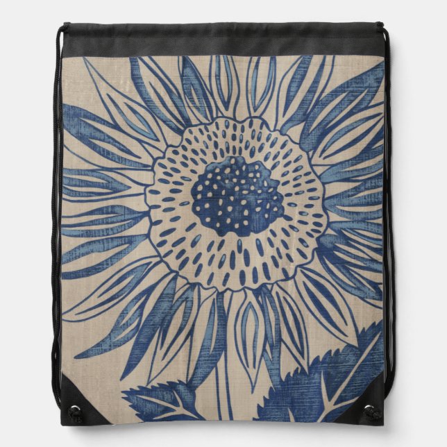 Indigo Sunflower Drawstring Bag (Front)