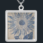 Indigo Sunflower Silver Plated Necklace<br><div class="desc">Floral</div>