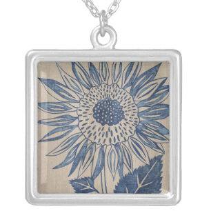 Indigo Sunflower Silver Plated Necklace