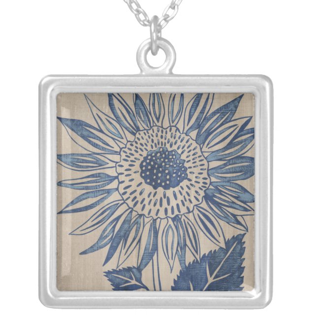 Indigo Sunflower Silver Plated Necklace (Front)