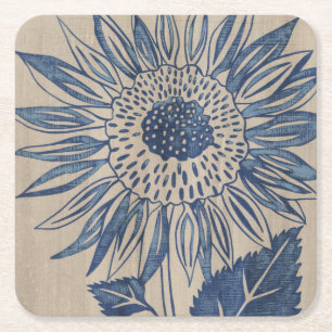 Indigo Sunflower Square Paper Coaster