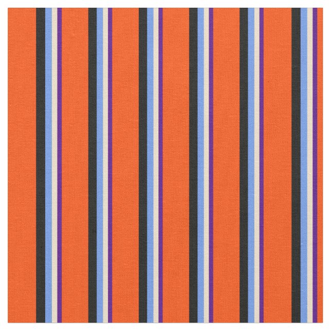 Indigo, Tan, Cornflower Blue, Black, and Red Fabric (Close Up)
