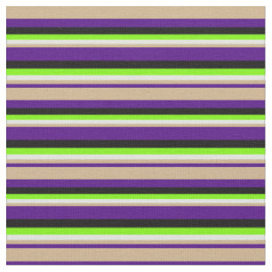 Indigo, Tan, Light Cyan, Green & Black Lines Fabric