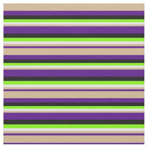 Indigo, Tan, Light Cyan, Green & Black Lines Fabric