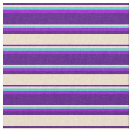 Indigo, Tan, Turquoise, and Dark Violet Stripes Fabric
