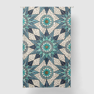 Indigo Teal Compass Mosaic – Stained Glass Blackout Curtains