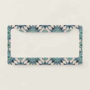 Indigo Teal Compass Mosaic – Stained Glass License Plate Frame