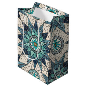 Indigo Teal Compass Mosaic – Stained Glass Medium Gift Bag