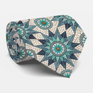 Indigo Teal Compass Mosaic – Stained Glass Neck Tie