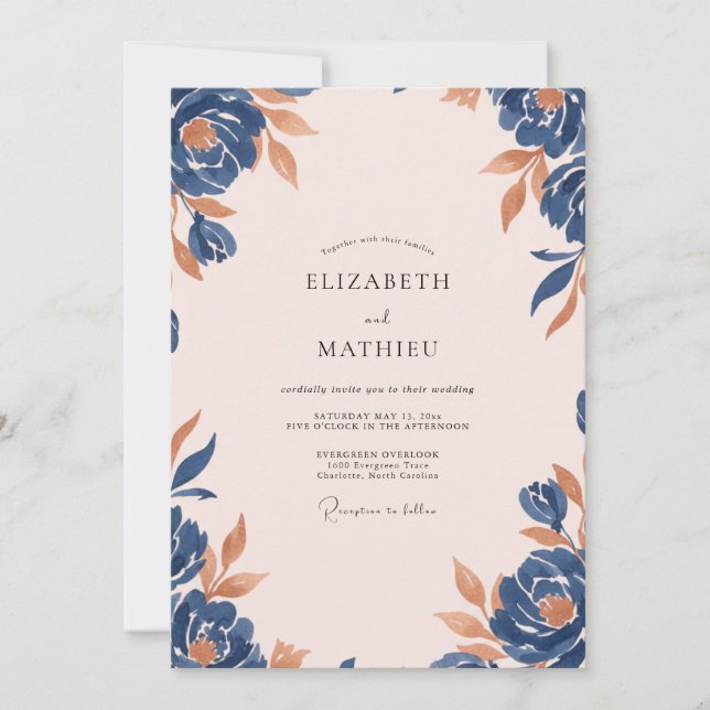 Indigo Terracotta Painted Wedding Invitation (Front)