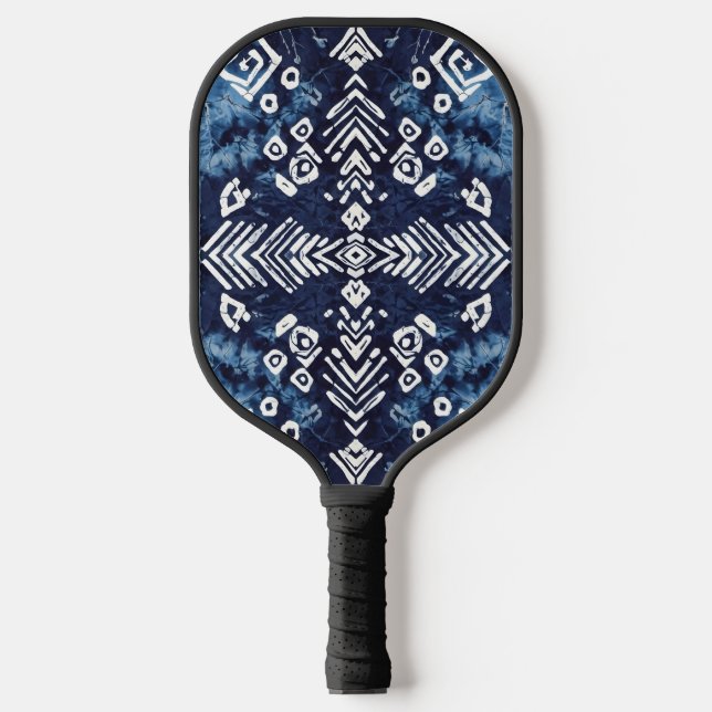 Indigo Tribal Navy Blue Symmetrical  Pickleball Paddle (Front)