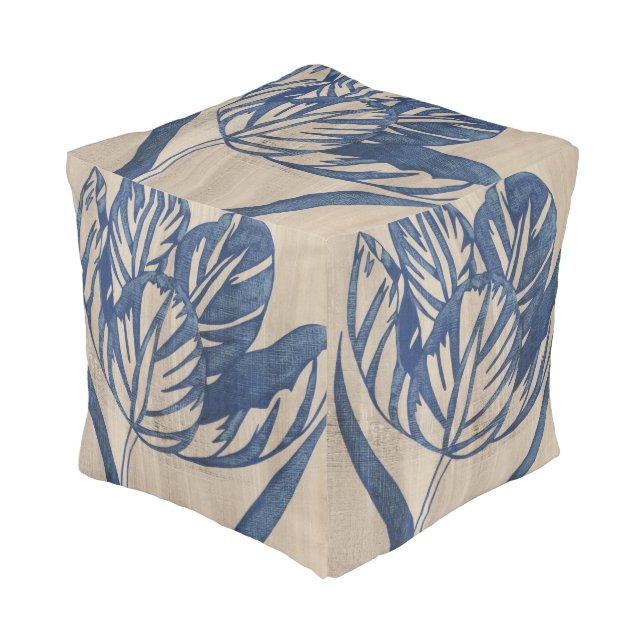 Indigo Tulip Pouf (Angled Front)