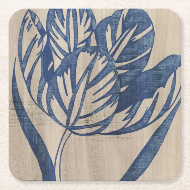 Indigo Tulip Square Paper Coaster (Front)