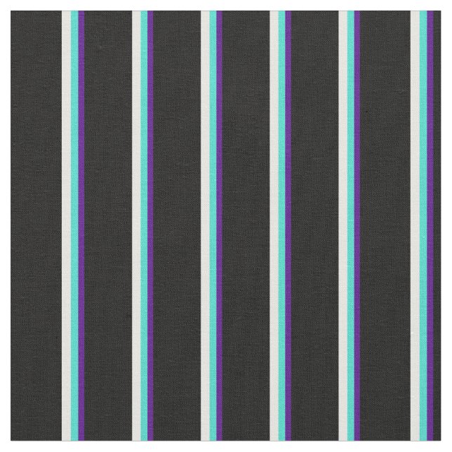 Indigo, Turquoise, Mint Cream & Black Pattern Fabric (Close Up)