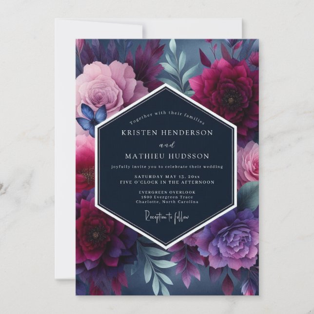 Indigo Vibrant Floral Wedding Invitation (Front)