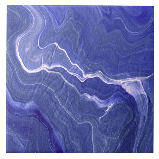 Indigo Violet Agate Marble Abstraction Ceramic Tile (Front)