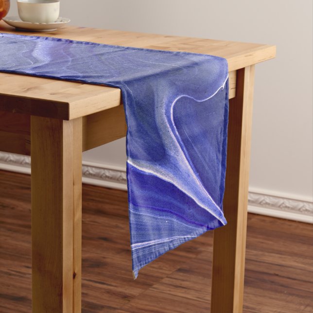 Indigo Violet Agate Marble Abstraction Short Table Runner (In Situ)