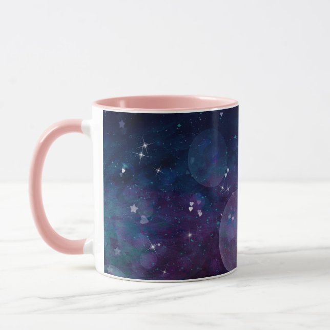 Indigo Violet Pretty Sparkle Lights Hearts & Stars Mug (Left)