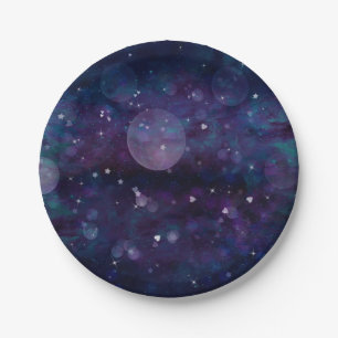 Indigo Violet Pretty Sparkle Lights Hearts & Stars Paper Plates