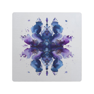 Indigo Violet Symmetrical Watercolor Mandala Metal Print