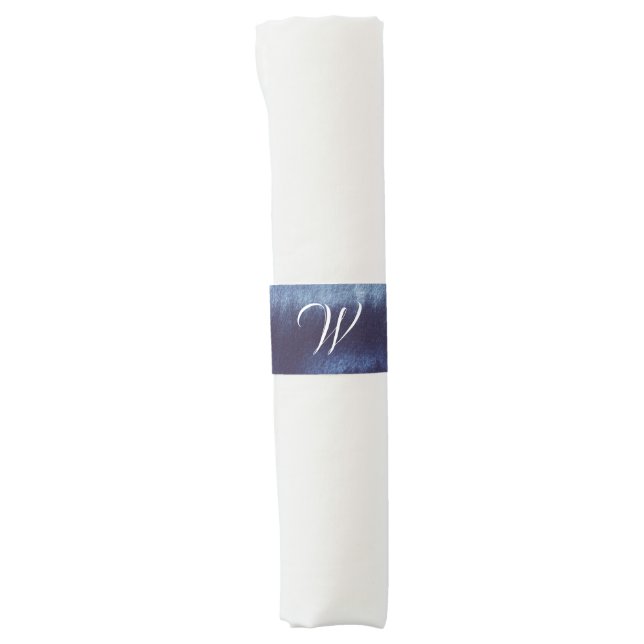 Indigo Watercolor Abstract Custom Monogram Napkin Bands (Front)