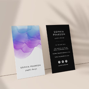 Indigo Watercolor Blot   Vertical Social Media Business Card