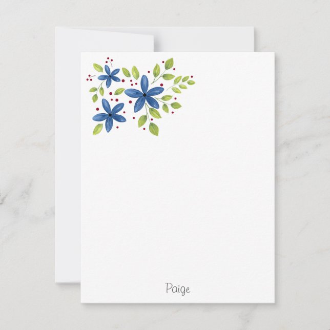 Indigo Watercolor Bouquet Note Card (Front)