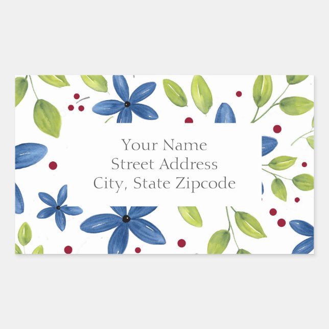 Indigo Watercolor Floral Bouquet Pattern labels (Front)