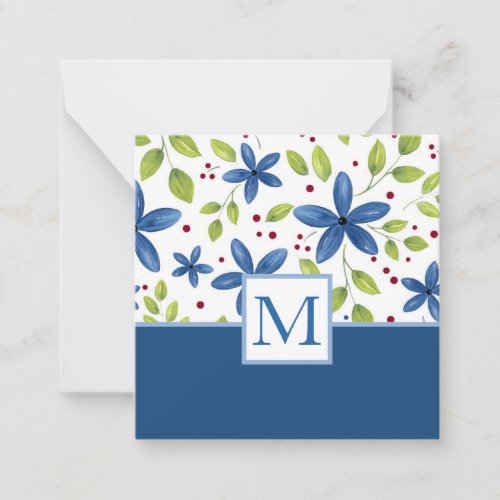 Indigo Watercolor Floral Bouquet Pattern Note Card