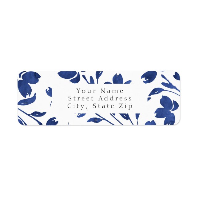 Indigo Watercolor Flower Stems   Label (Front)