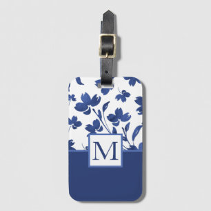 Indigo Watercolor Flower Stems Luggage Tag