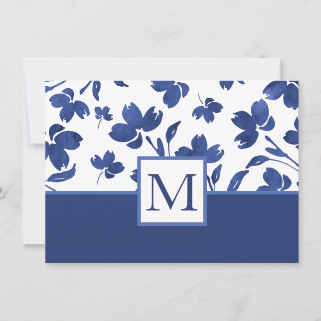 Indigo Watercolor Flower Stems Note Card (Front)