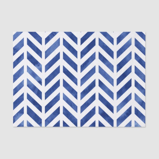 Indigo Watercolor Herringbone Tissue Paper (Front)