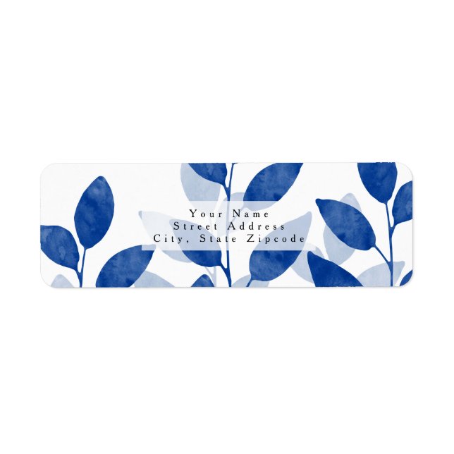 Indigo Watercolor Leaves Label (Front)