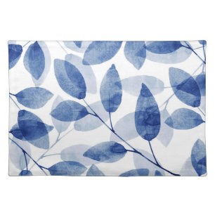 Indigo Watercolor Leaves Placemat