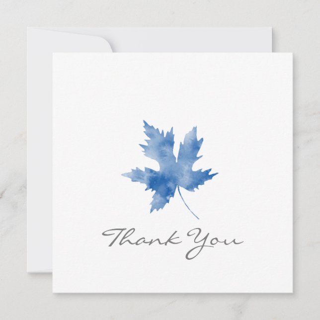 Indigo Watercolor Maple Leaf Thank You Card (Front)