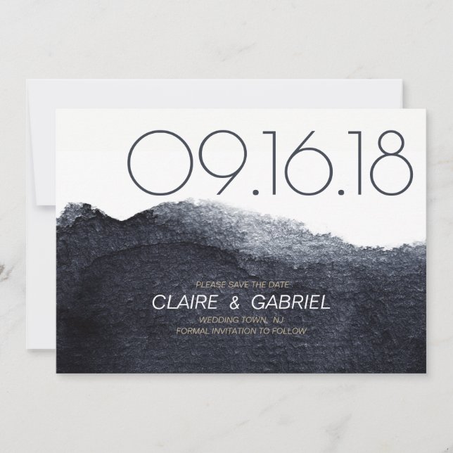 Indigo watercolor modern simple save the date (Front)